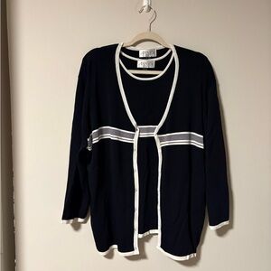 Annex Black and White Striped Sweater & Cardigan Set 1X